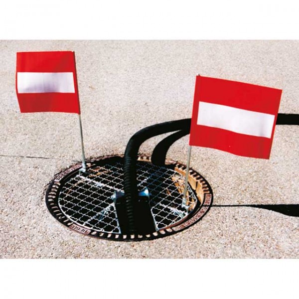 Manhole cover with pulley and flags